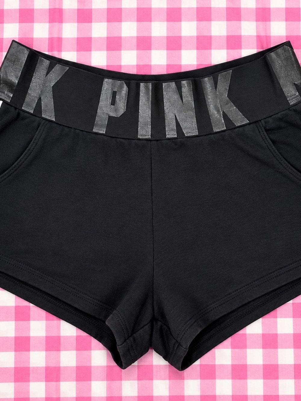 PINK Victoria's Secret by Victoria's Secret Black Logo Waistband Sleep Shorts